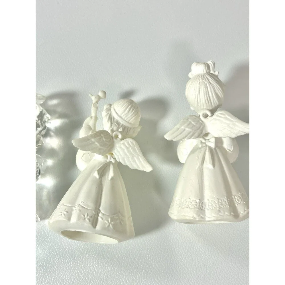 Lot of 9 Cherub Angel Christmas Ornaments Frosted White Gold Trim Heaven Plastic